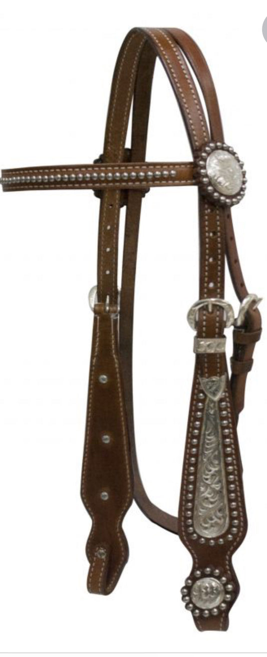 Showman Leather Browband Headstall w/ Silver Accents & Reins