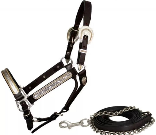 leather horse size silver show halter