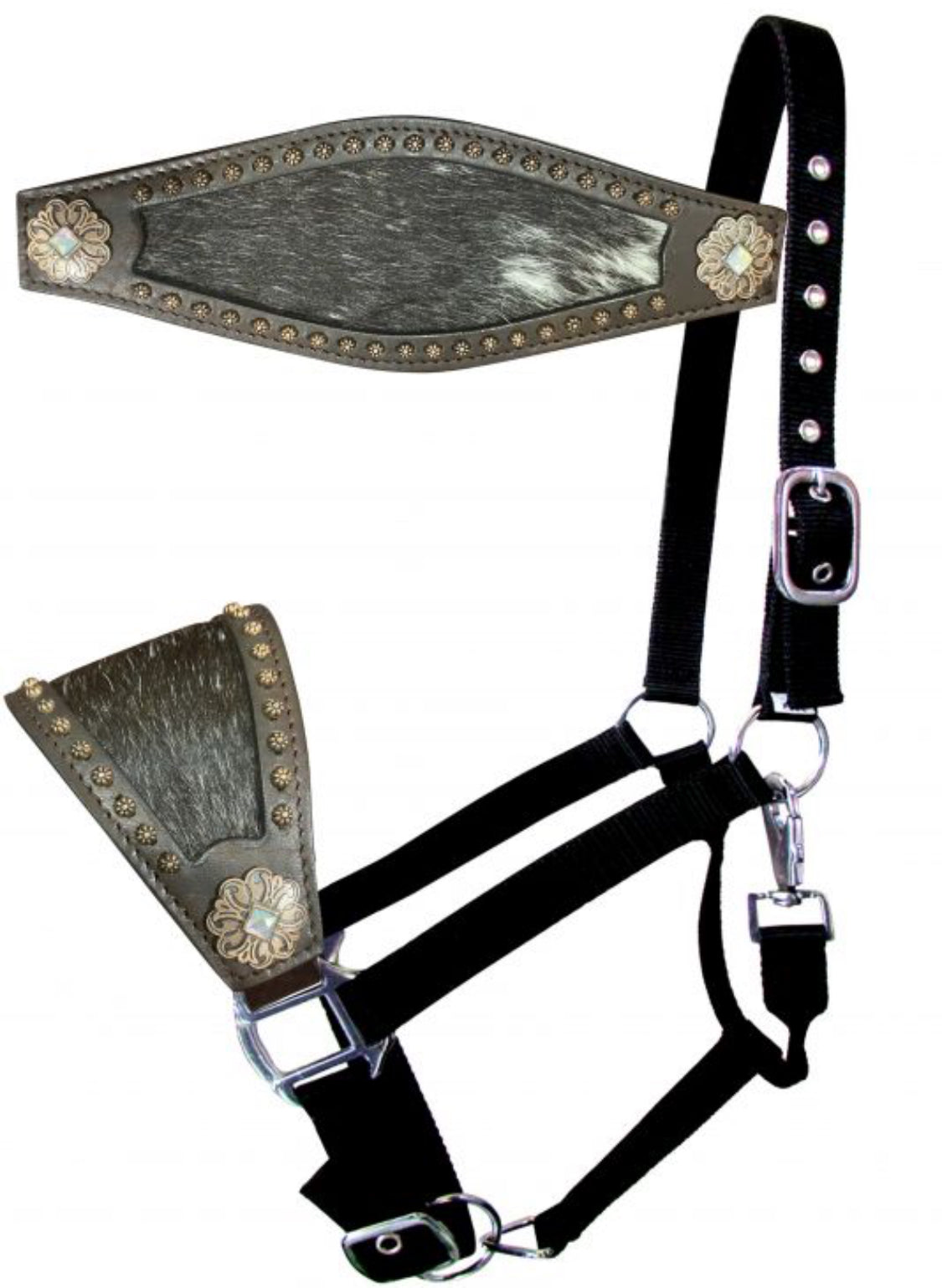 Nylon bronc halters with hair on cowhide