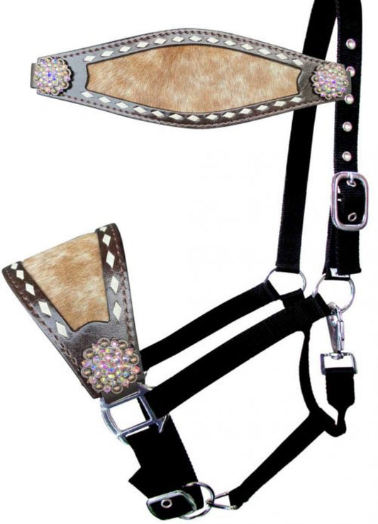 Nylon bronc halters with hair on cowhide