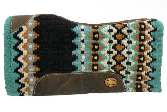 Klassy Cowgirl 28" x 30" Barrel Style Turquoise, orange and black colored memory felt bottom saddle pad - turquoise, orange and black