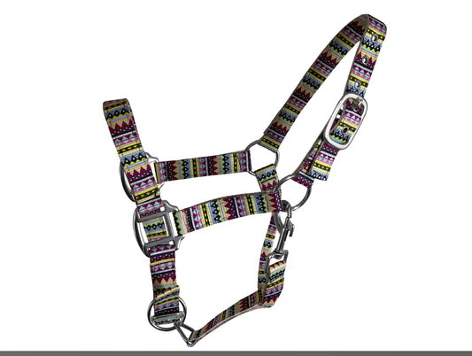 Premium nylon adjustable pony halter  Aztec print