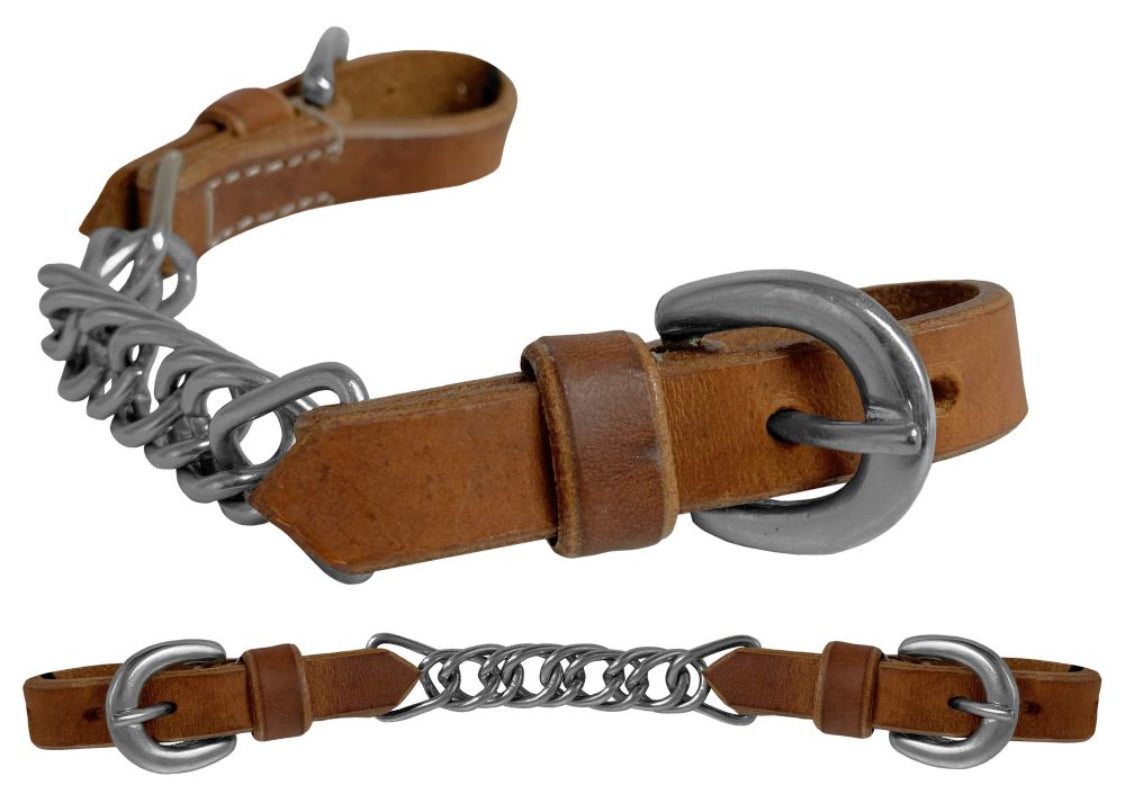 Showman Argentina Cow Leather Flat Link Curb Chain