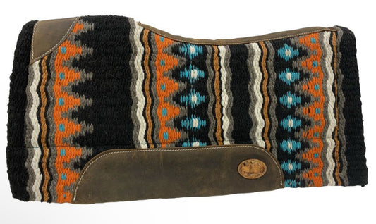 Klassy Cowgirl 28x30 Barrel Style Turquoise, Orange and Black colored memory felt bottom saddle pad