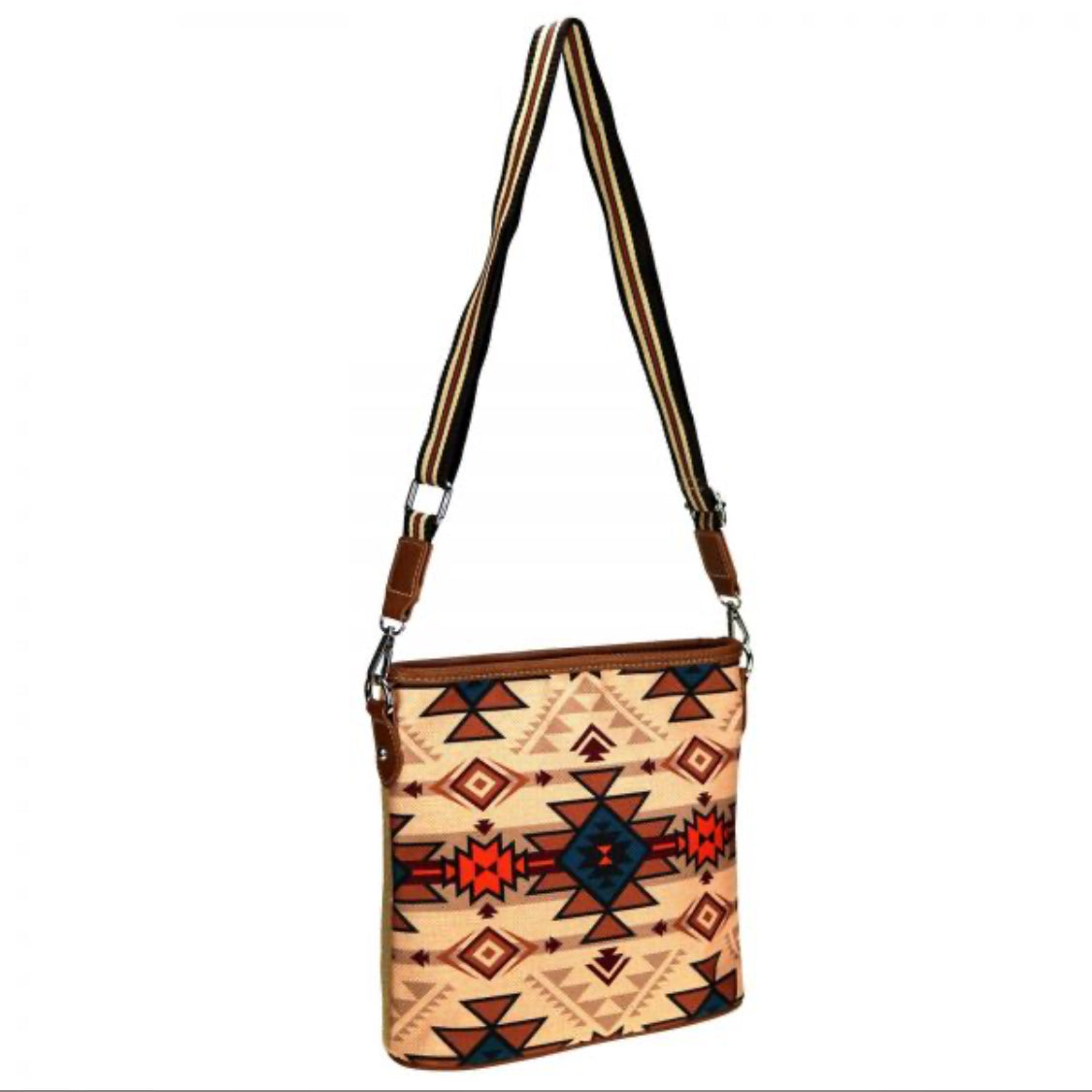 Montana West Brown Aztec Print Canvas Crossbody Bag