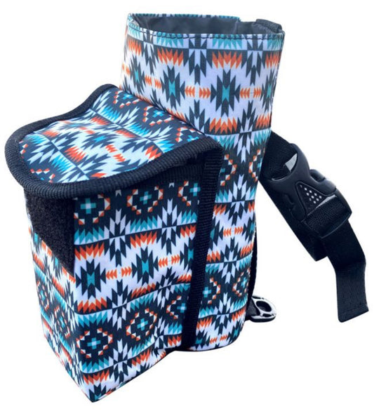 Aztec printed insulated nylon bottle carrier with pocket