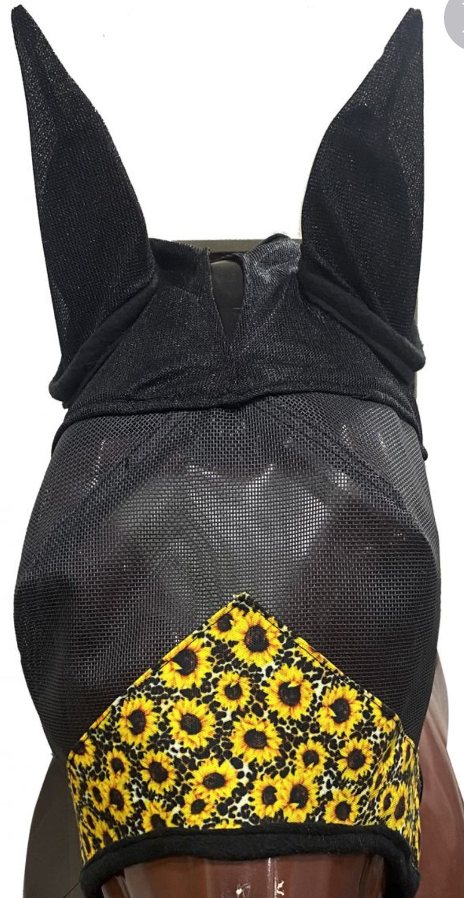 Sunflower & Cheetah Print accent horse size fly mask with ears