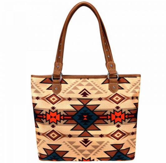 Montana West Brown Aztec Canvas Tote Bag