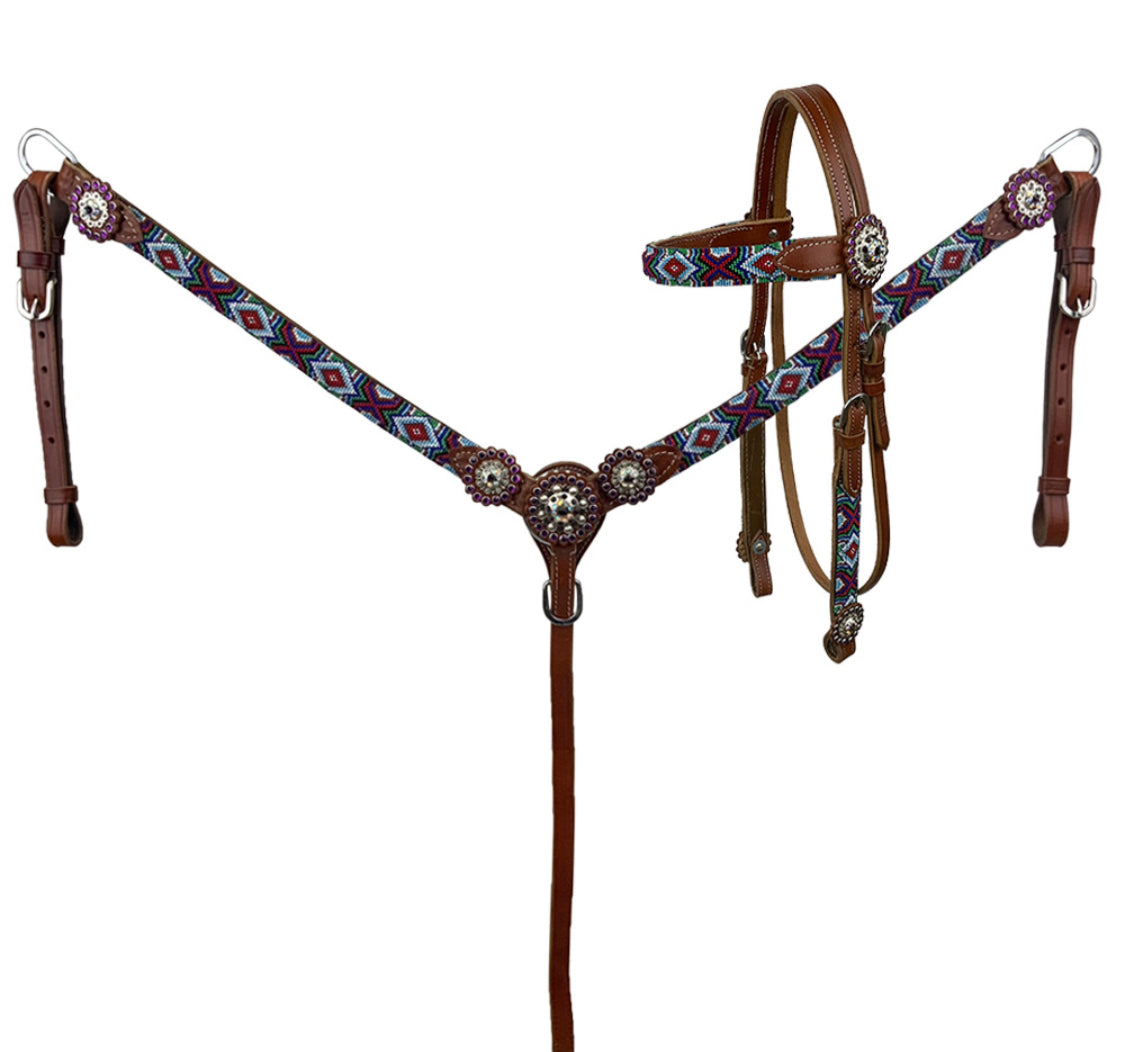 Dreamcatcher Browband Beaded Headstall and Breastcollar Set