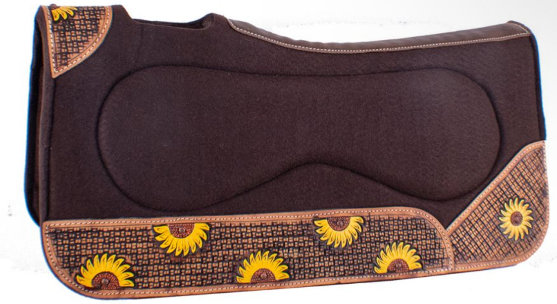 Showman 32" x 31" x 1" Brown Built Up Felt Saddle Pad with Sunflower Design