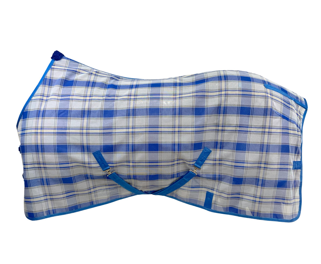 Showman 1000D Royal Blue Plaid Mesh Fly Sheet