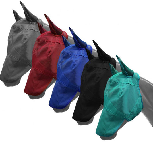 Long Nose Mesh Rip Resistant Fly Mask with Ears and Velcro Closure