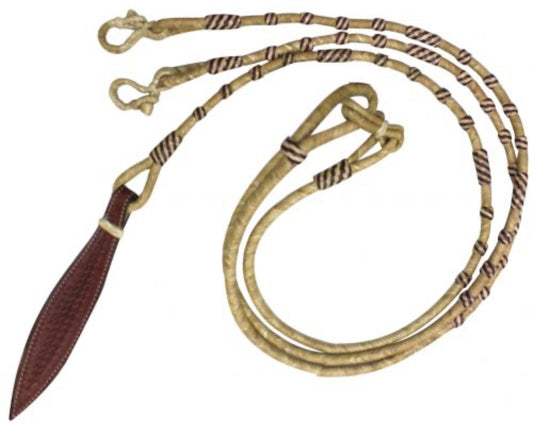 Braided Natural Rawhide Romal Reins with Leather Popper